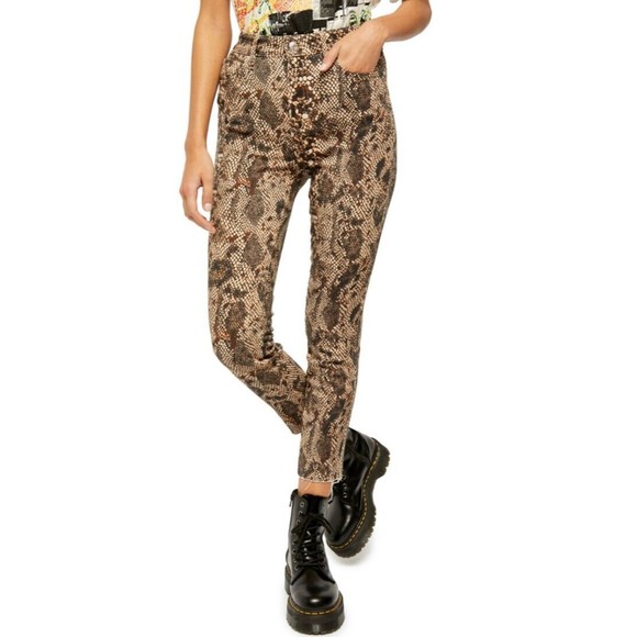 Free People Jeans Brown Two Faced Snakeskin Skinny Crop High Rise Raw sizw 29 - Picture 3 of 14